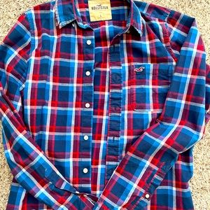 Hollister blue/red plaid button down Size L